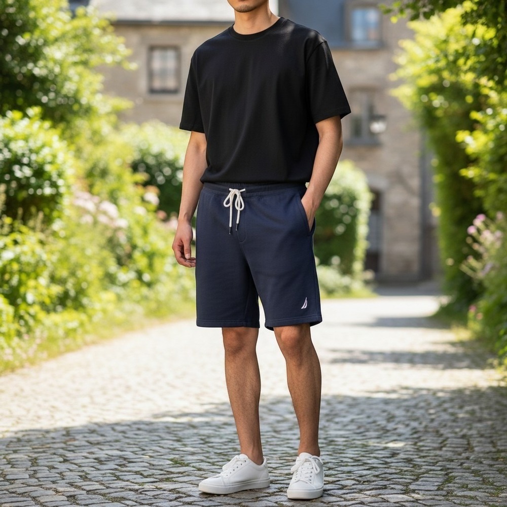 Nautica Drawstring Waist Sweat Shorts Mens XL Navy Blue Fleece Nautical Travel